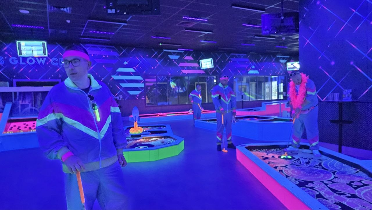 Mid-round at the neon golf